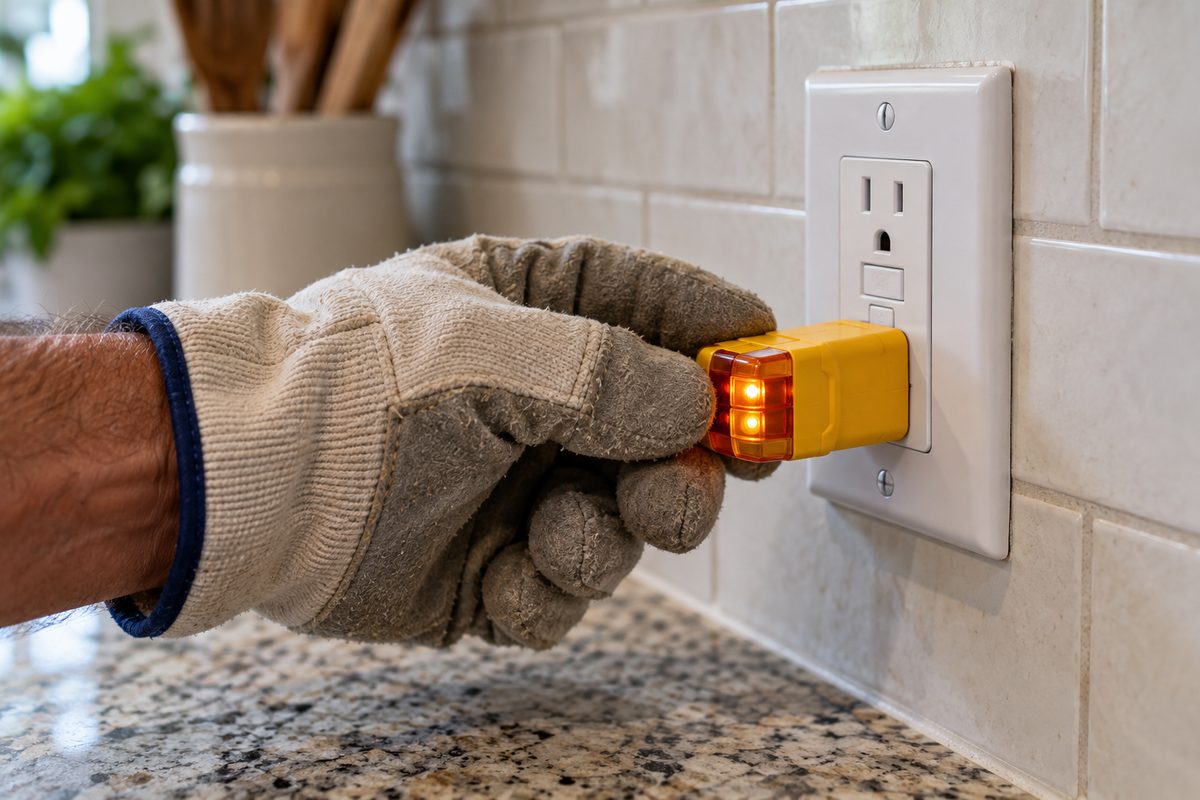 Testing newly installed GFCI wall receptacle with plug-in circuit analyzer